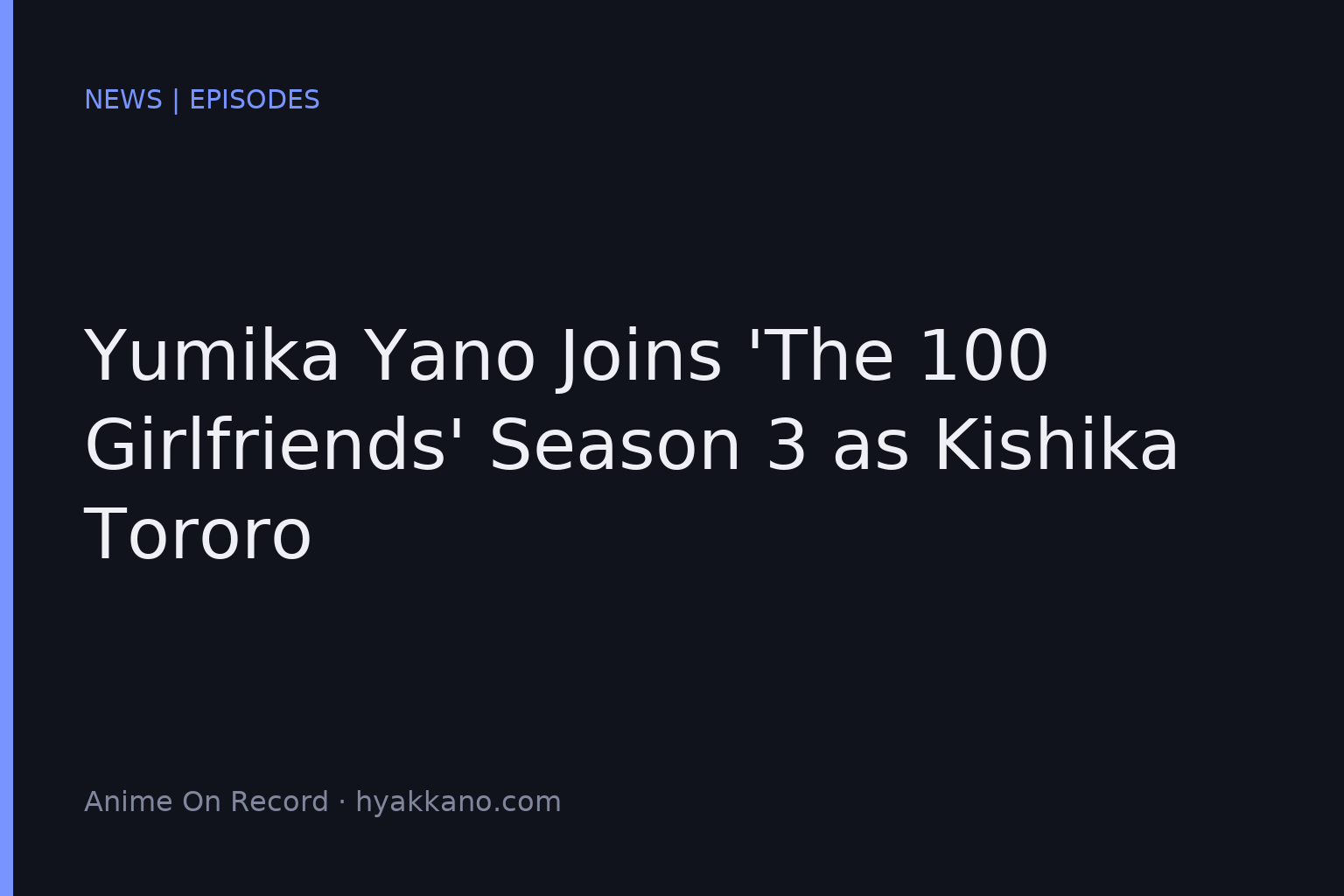 Yumika Yano Joins ‘The 100 Girlfriends’ Season 3 as Kishika Tororo